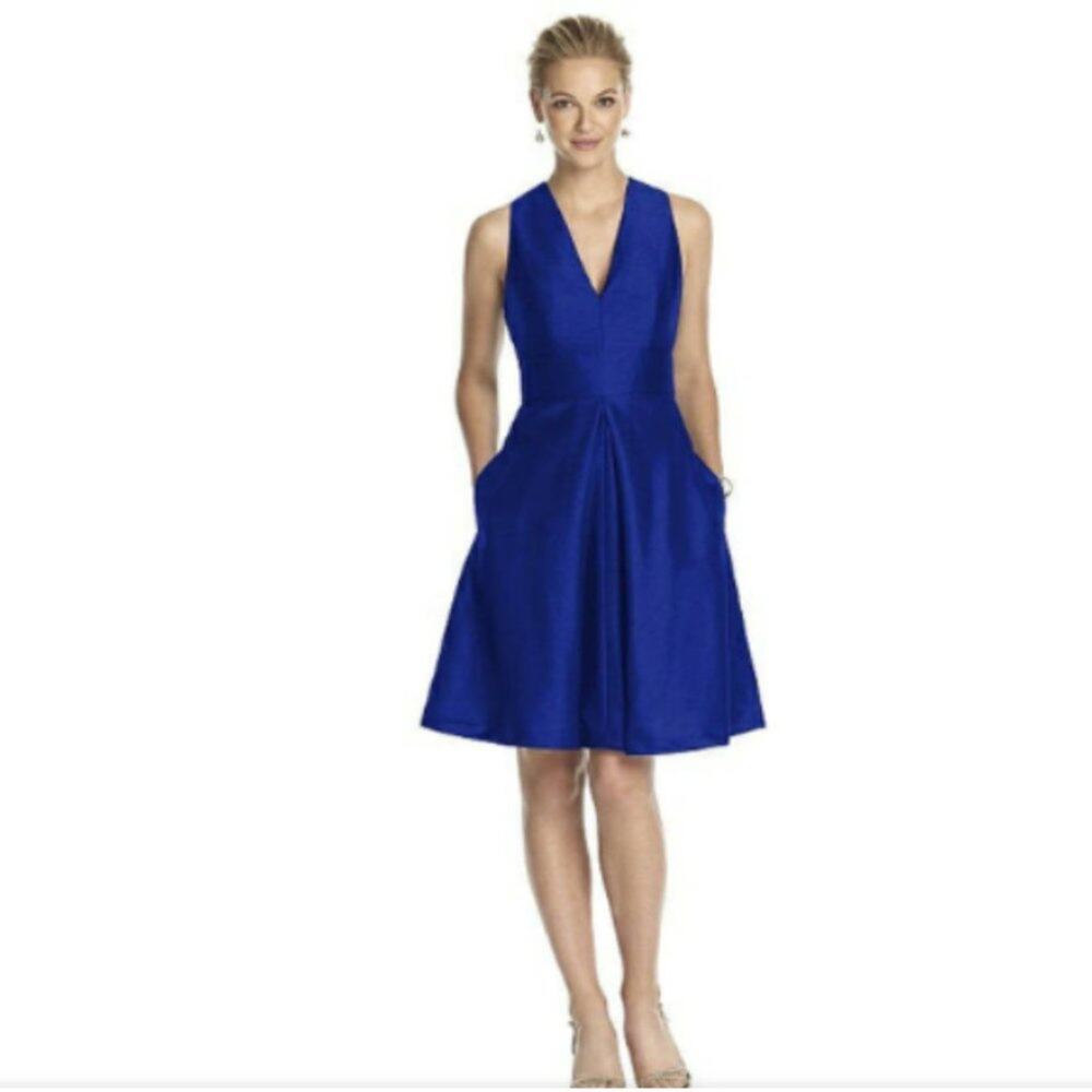 Alfred Sung Royal blue sleeveless mini dress with pockets size 4